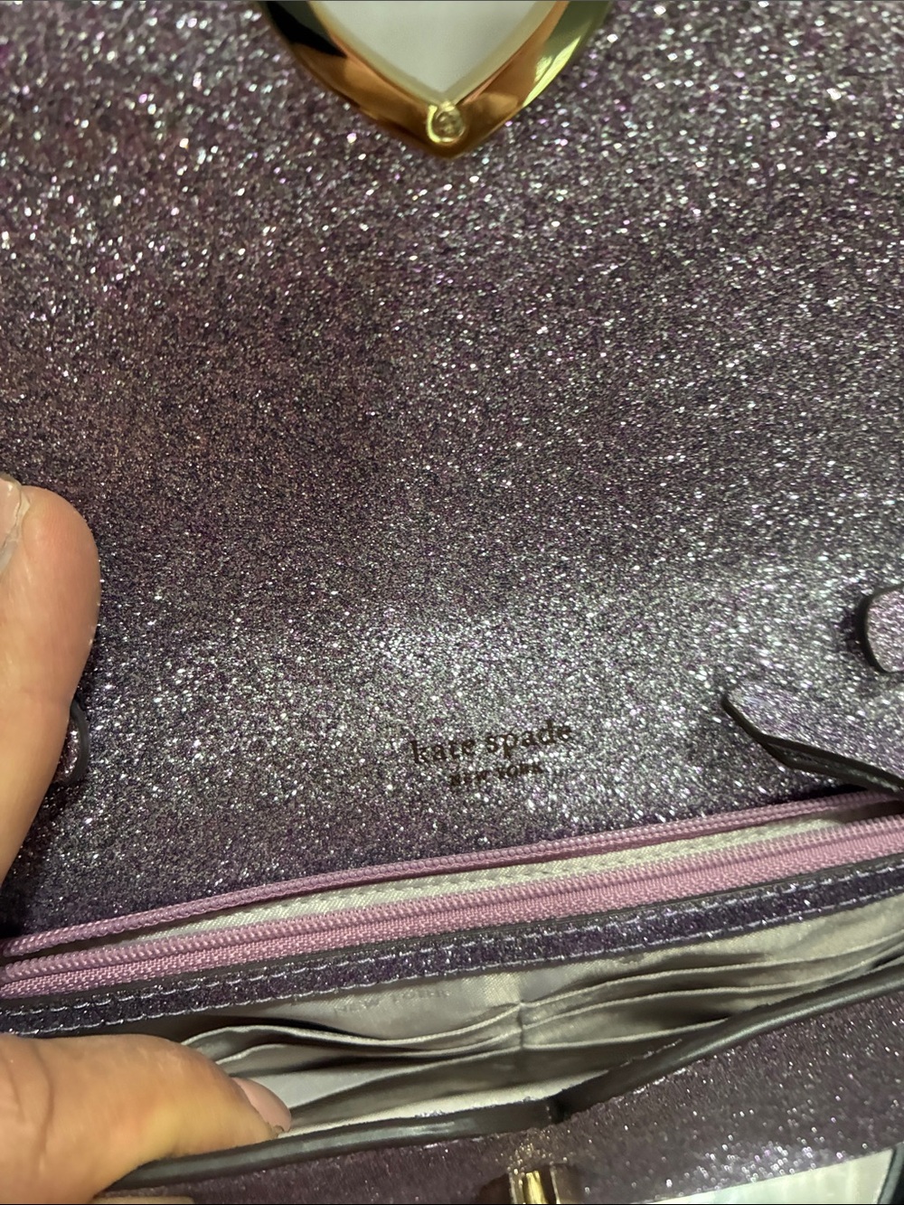 kate spade glitter purple crossbody with gold chain EUC - Picture 5 of 9